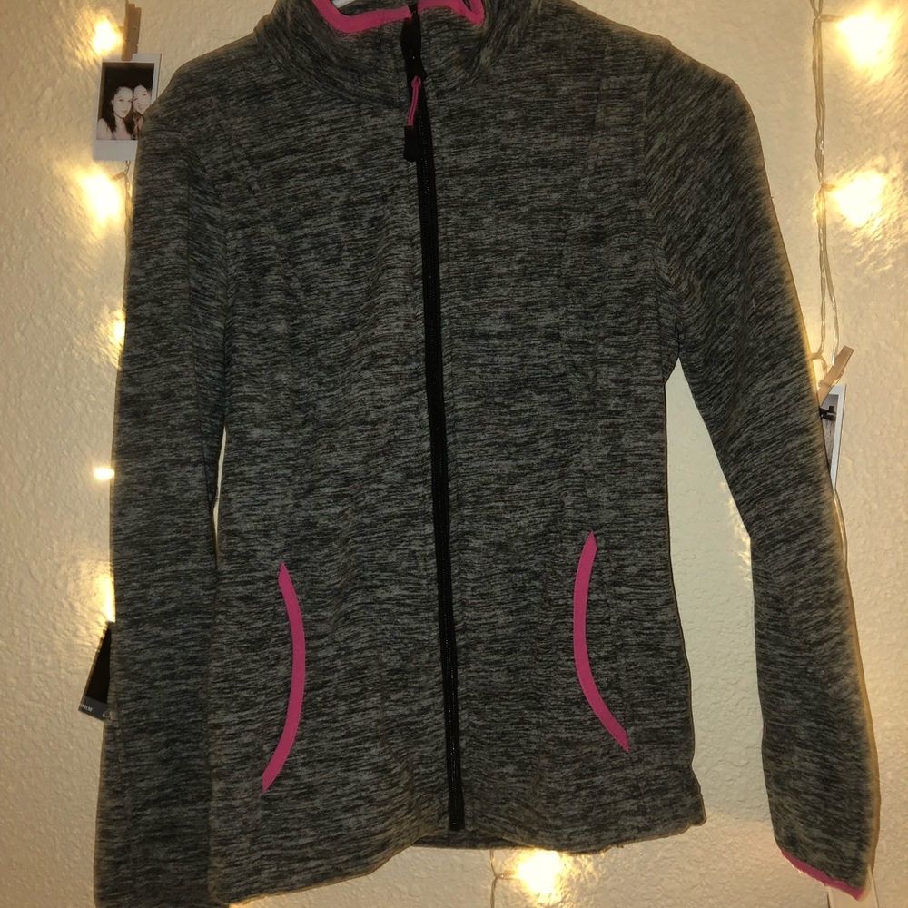Heather grey and pink fleece zip up jacket